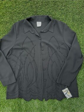 Women's Black Embellished Button-Front Top